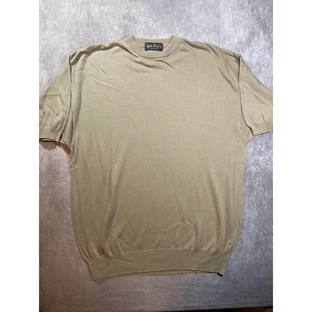 Giglio Rosso Mens Tan Khaki Short Sleeve Crew Neck Knit Sweater Made in Italy L